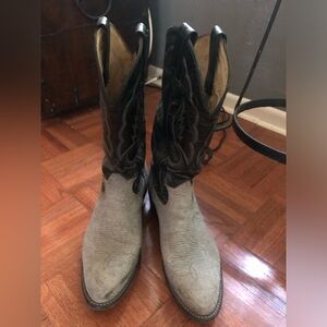 Tony Lama gray and black leather suede boots dressy cowboy style men’s 8 1/2 D